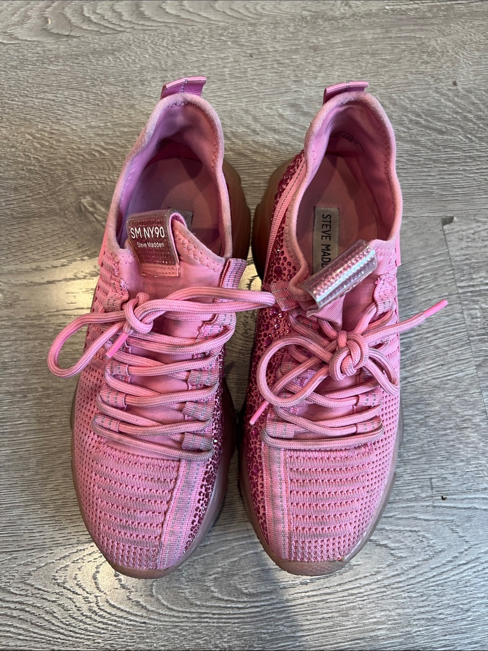 Steve Madden Pink Knit Lace-Up Platform Sneakers